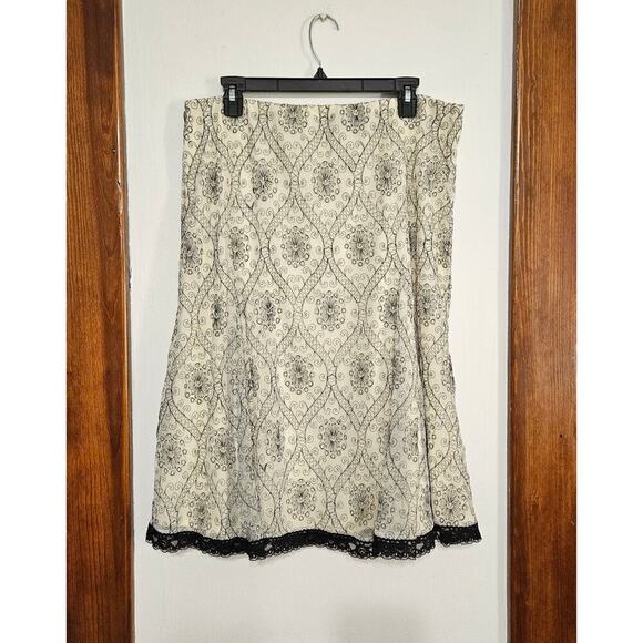 VNTG 90s R.Q.T Sheer Cream/Black Low Rise Midi Skirt Mesh Overlay Sz Large Lace - Picture 1 of 8